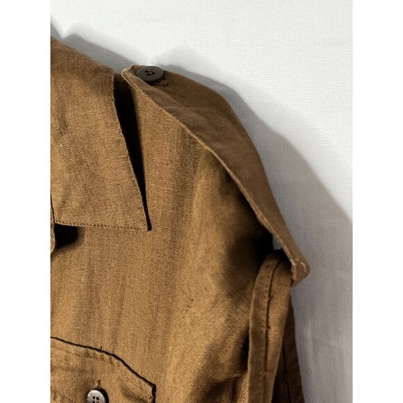 Sunny Leigh Vintage Hi-Low 100% Linen Western‎ Style Midi Dress Brown Belted 10 - Picture 7 of 10